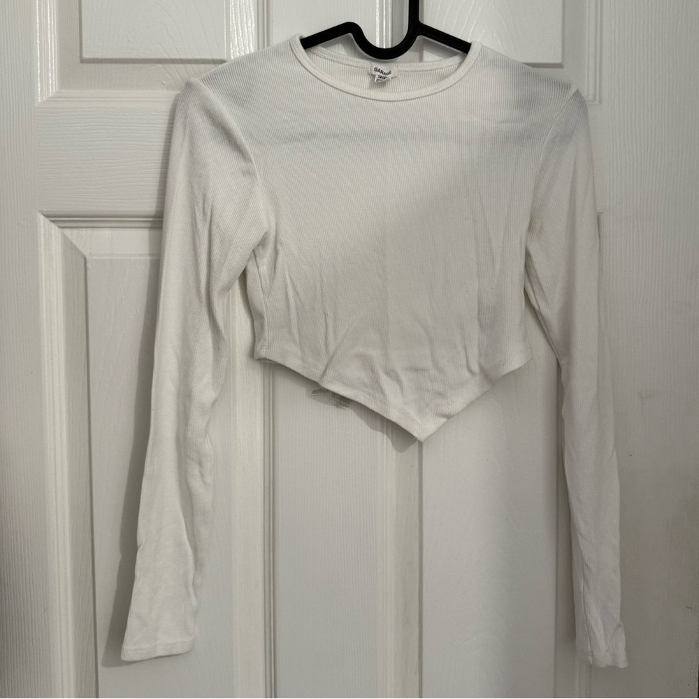 Garage White Long Sleeve Crop Top
